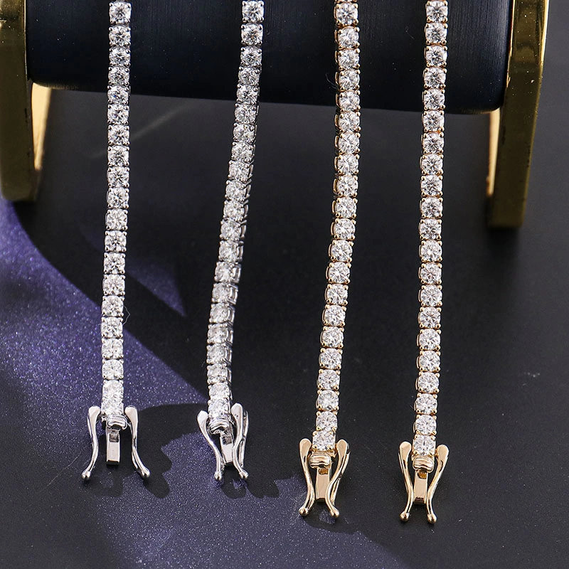 Best Seller 4mm Tennis Necklace Chains with Iced out Vvs Moissanite Diamond Solid 10K 14K 18K Gold Silver Jewelry Necklace