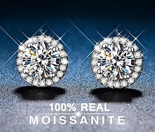 Moissanite Stud Earrings for Women, 1.0CT, 925 Sterling Silver with 18K White Gold Plated, with Certificate