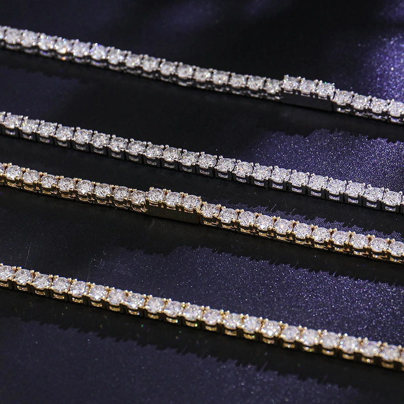 Best Seller 4mm Tennis Necklace Chains with Iced out Vvs Moissanite Diamond Solid 10K 14K 18K Gold Silver Jewelry Necklace