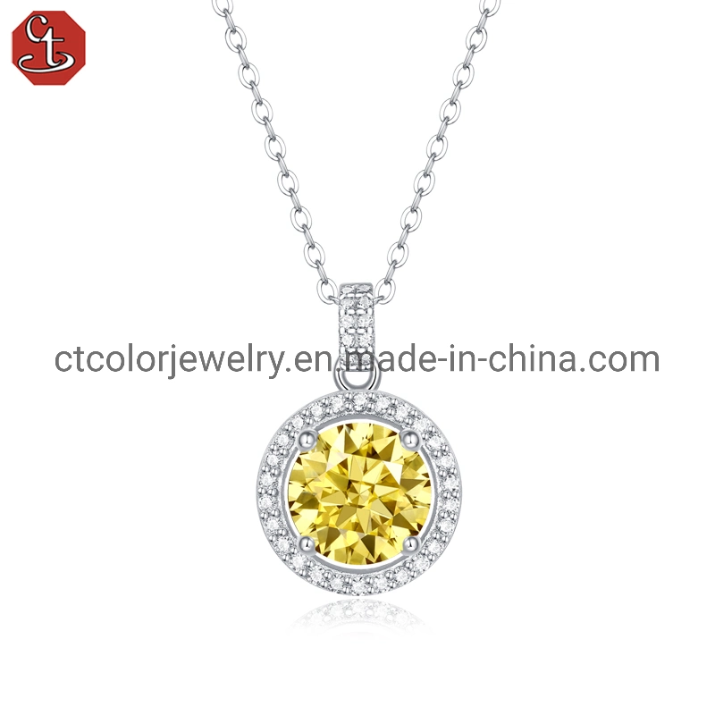 Wholesale High Quality Yellow Moissanite Pendant Silver Fashion Necklace Women′s jewelry