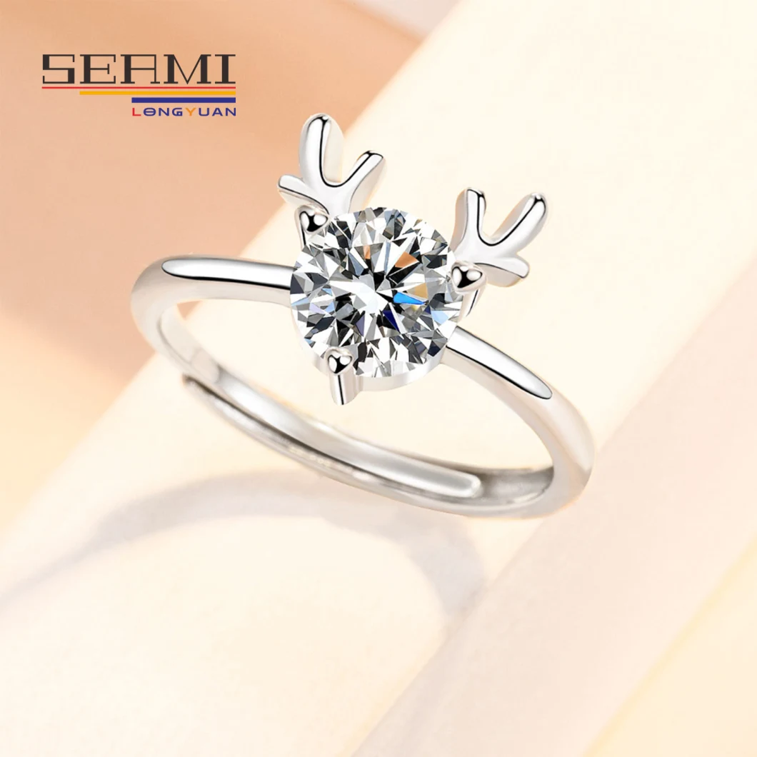 Adjustable Silver Engagement Wedding Moissanite Diamond Promise Rings for Women