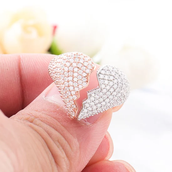 Персонализированное кольцо с разбитым сердцем, стерлинговое серебро 925 пробы, позолоченное кольцо с муассанитом и бриллиантом, циркон для мужчин и женщин