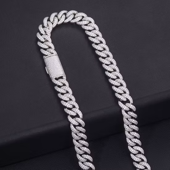 14 мм позолоченное ожерелье из стерлингового серебра 925 пробы с муассанитом и бриллиантами в кубинском стиле с роскошной шкатулкой для драгоценностей