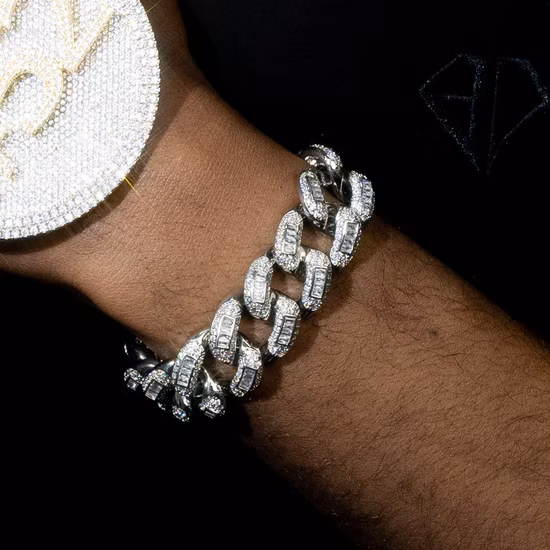 Лидер продаж на заказ, золотая отделка, полный муассанит с бриллиантами, кубинский браслет-цепочка, Майами, кубинский браслет-цепочка с подвесками